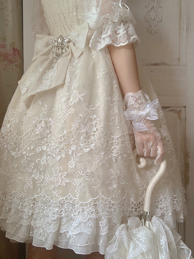 Sweet Wood - Secret Garden In Midsummer - Lolita Bonnet, Necklace, Accessory yellow gauze trailing