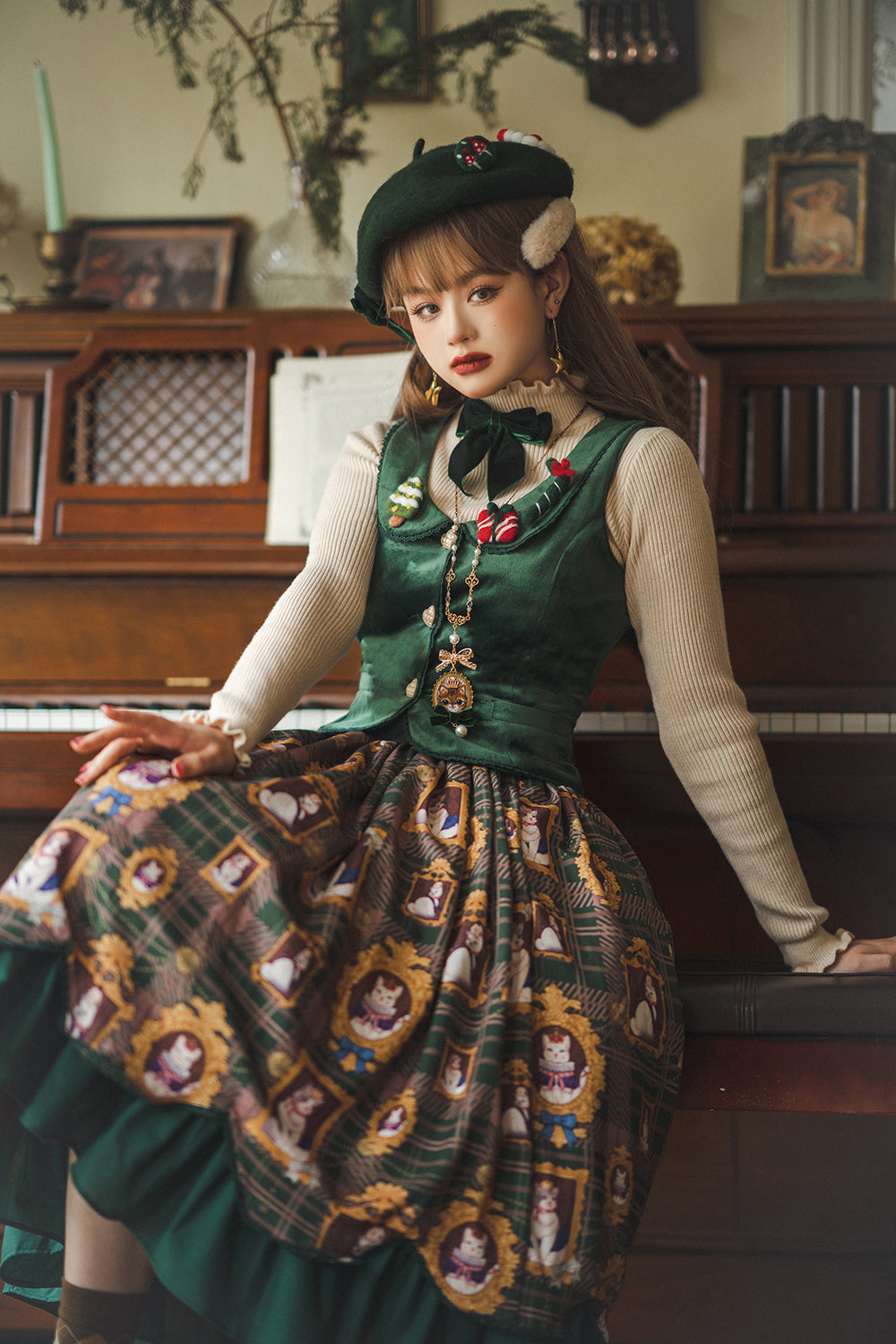 Miss Point~Christmas Preppy Style Velvet Lolita SK Vest Set 3690:22623