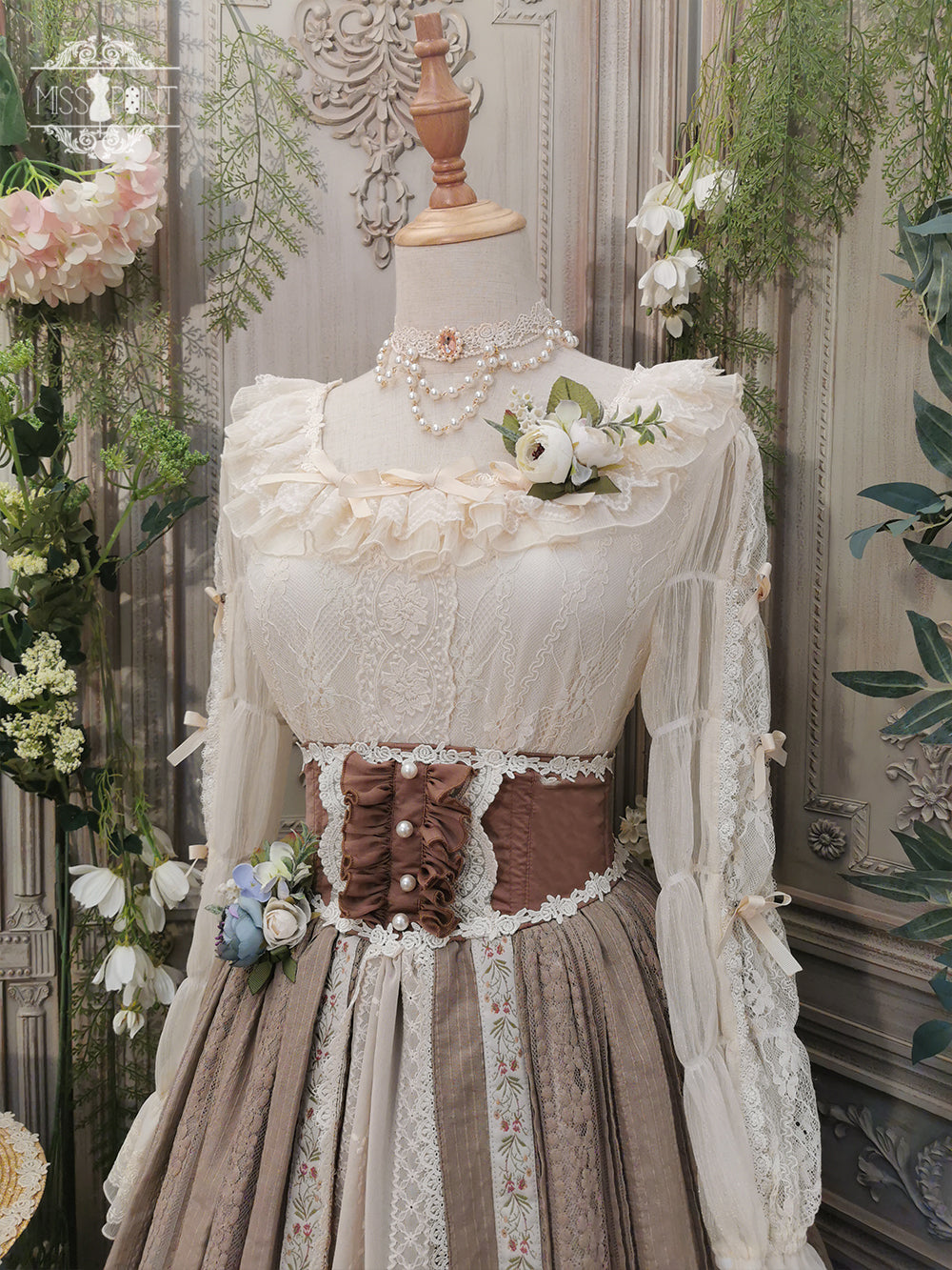 Miss Point~The Sally Gardens~Fish Bone High Waist Lolita Skirt 8492:91174