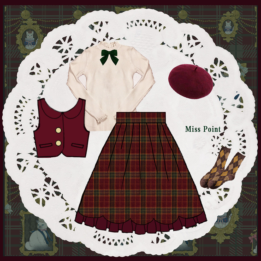 Miss Point - Christmas Preppy Style Velvet Lolita SK Vest Set