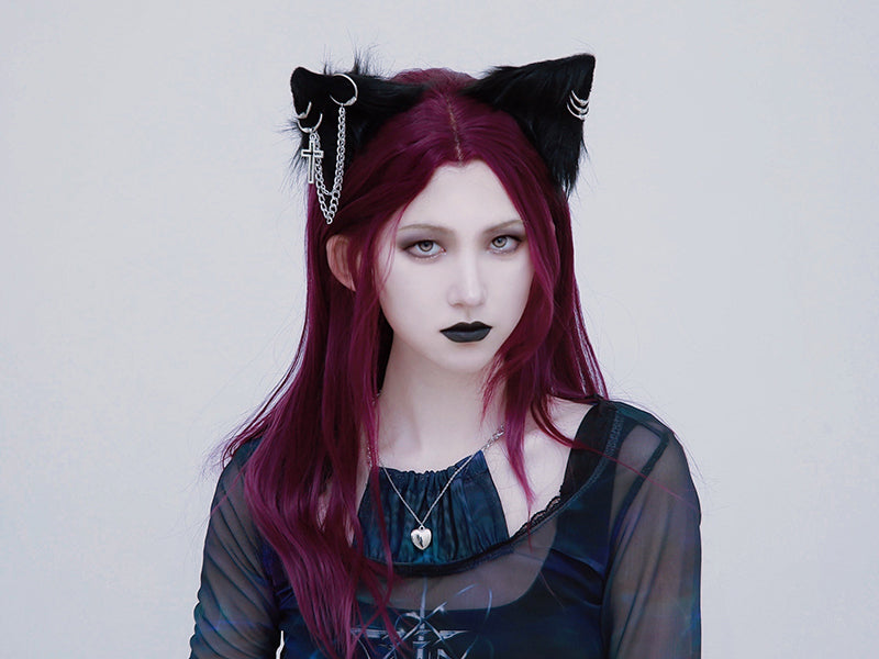 Strange Sugar - Gothic Lolita Handmade Headdress black alloy cat ear hairclip