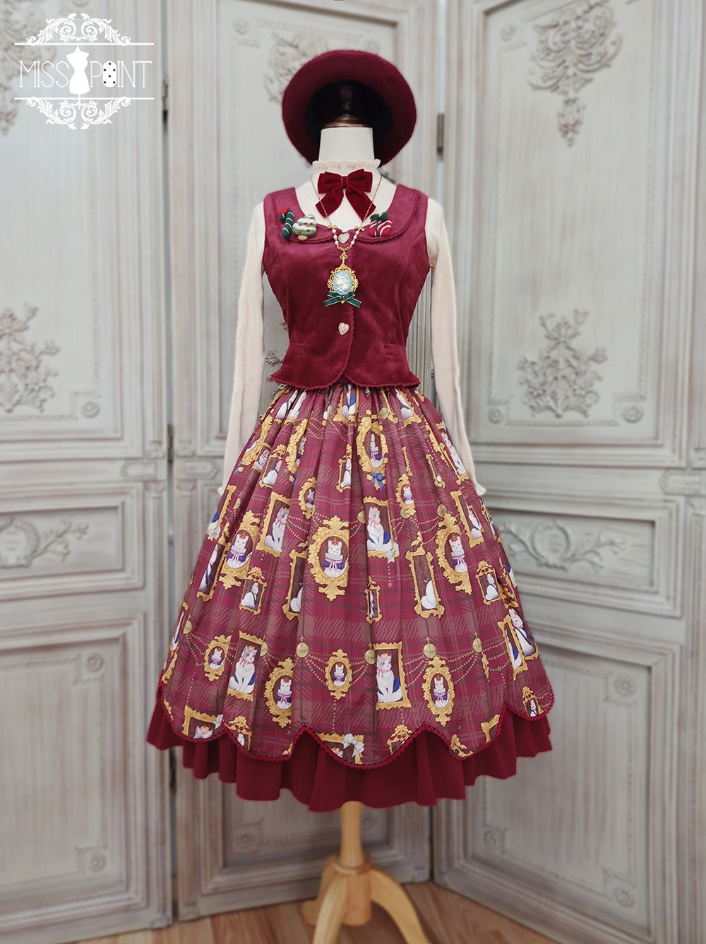 Miss Point~Christmas Preppy Style Velvet Lolita SK Vest Set 3690:22711
