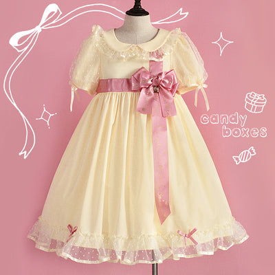 Pumpkin Cat - Candy Boxes Sweet Lolita OP Dress S yellow with pink silk ribbon