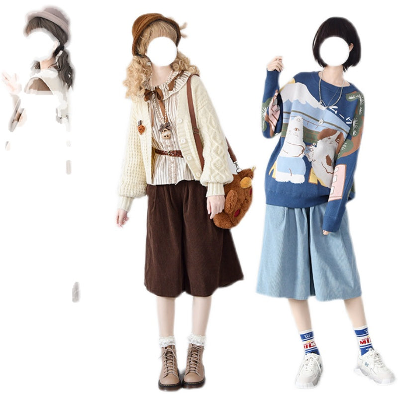 YuanSu - Vintage Loose Lolita Corduroy Pants