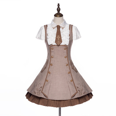Youpairui - Sheffield - British-style Khaki Ouji Lolita Set One Size JSK