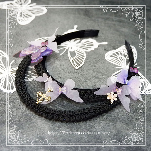 Fox Cherry - Gothic Lolita Butterfly Vintage Gauze Headdress One Size black