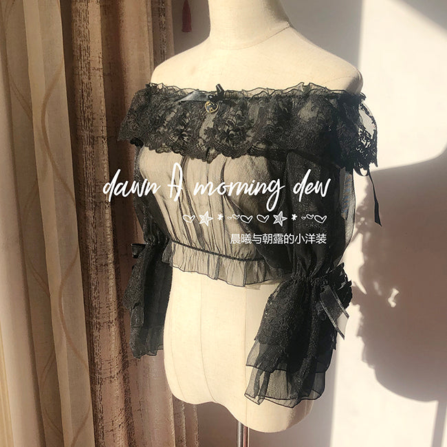 Dawn and Morning - Flower Wedding Lolita Accessories Headdress Set black blue + golden