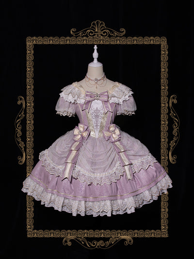 Alice Girl~Girls' Day~Retro Lolita OP Dress Short Sleeve Place Style purple (short fantasy version) S 