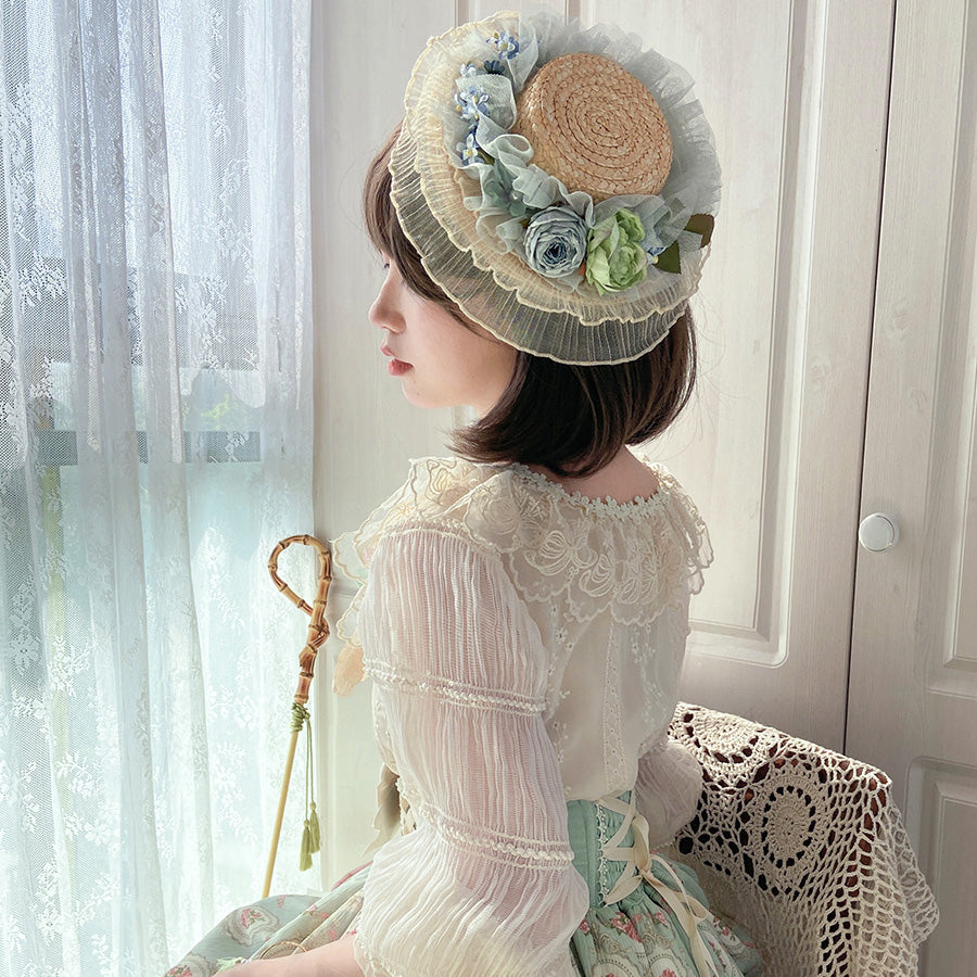 Miss Point - Elegant Lolita Head Accessory green straw hat