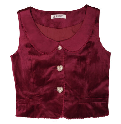 Miss Point - Christmas Preppy Style Velvet Lolita SK Vest Set XS burgundy vest