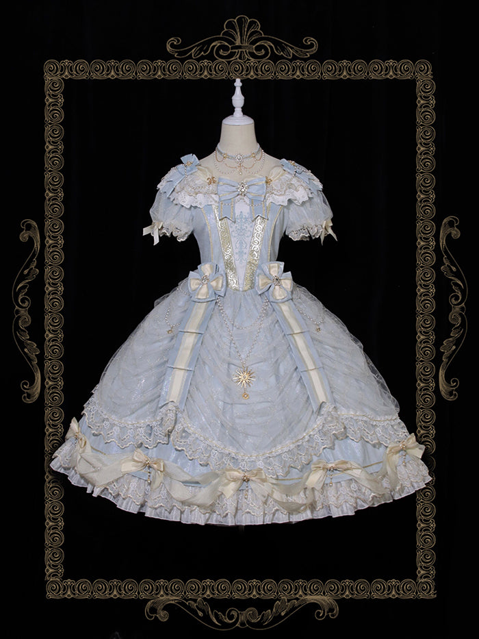 Alice Girl~Girls' Day~Retro Lolita OP Dress Short Sleeve Place Style light blue (long gorgeous version) S 