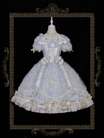 Alice Girl~Girls' Day~Retro Lolita OP Dress Short Sleeve Place Style light blue (long gorgeous version) S 