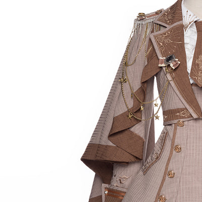 Youpairui - Sheffield - British-style Khaki Ouji Lolita Set One Size epaulets claok