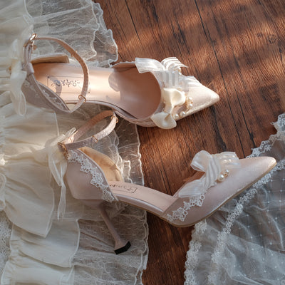 Sky Rabbit - Flower Wedding Elegant Lolita High Heel Shoes 34 8cm off-white (look some pink) Preorder