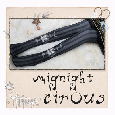 Yidhra - Midnight Circus - Argyle Digital Print Lolita Tights One Size charcoal grey - stripes pattern tights