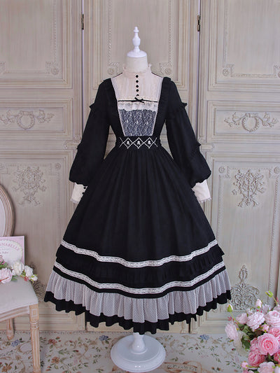 Alice Girl~Vintage Lolita OP Dress~Miss Lya's Jacquard Cotton Dress XS black 