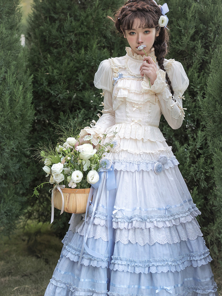 (Buy for me) Flower and Pearl Box~Austin In The Garden~Sweet Lolita Camisole and Skirt S long SK gradient blue