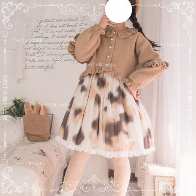MIST~Small Ointment~Sweet Lolita Thick Sweater Coat Puff Sleeve L brown 