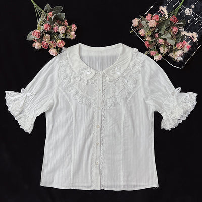 (BuyformeDMFS Lolita ~Summer Short Sleeve Cotton Lolita Blouse S milk white short sleeve 