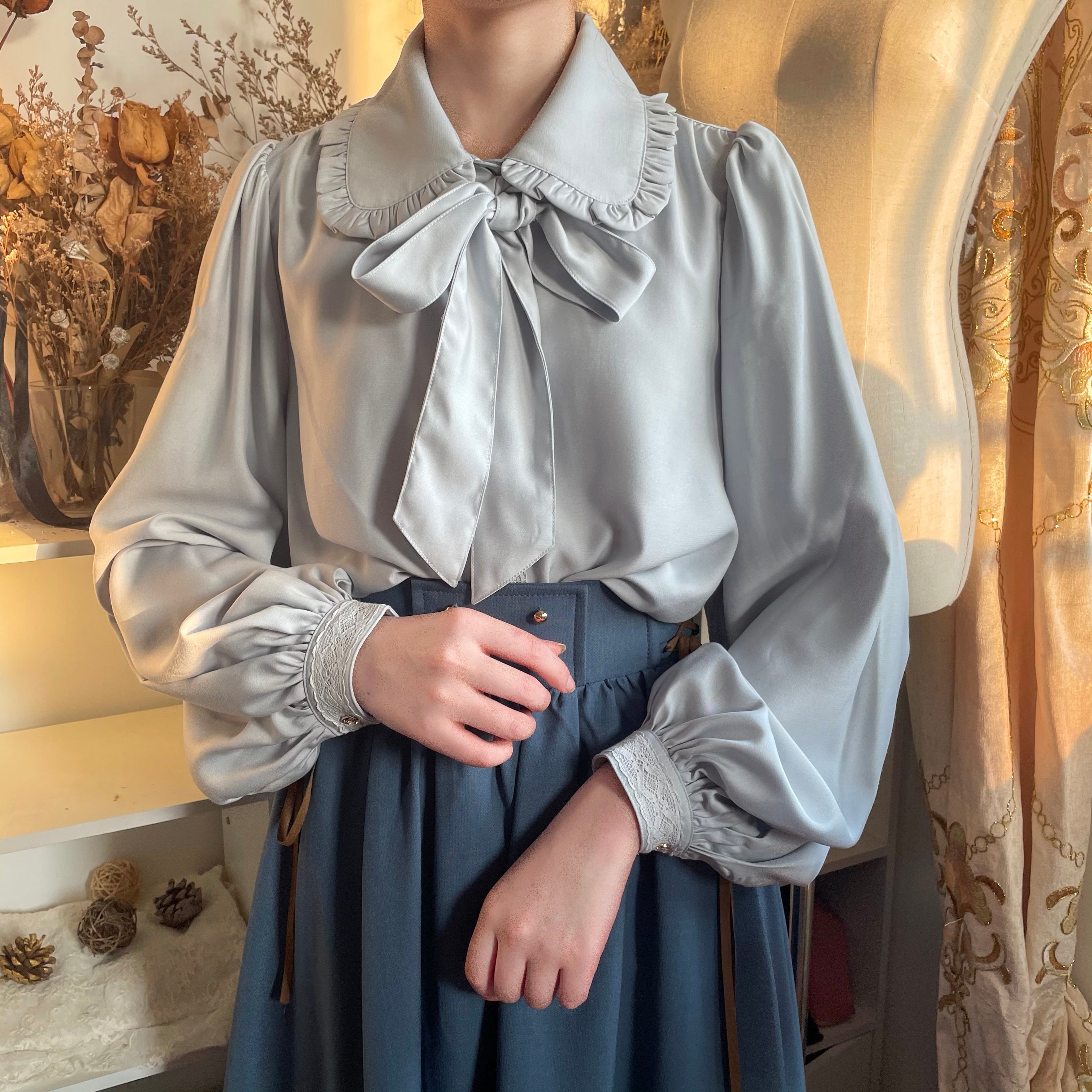 YuanSu - Mayer's Whisper - Vintage Lolita Large Sleeve Blouse S Water Jade Color