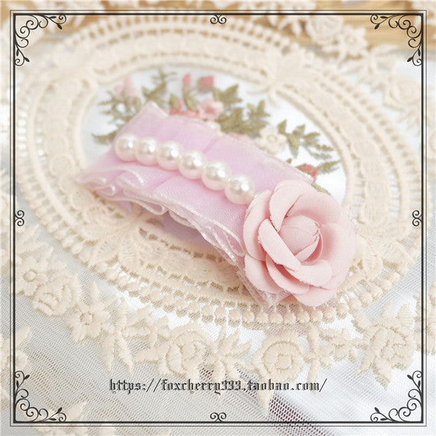 Fox Cherry - Sweet Lolita Bow Hairband Hairclip pink and purple flower clip