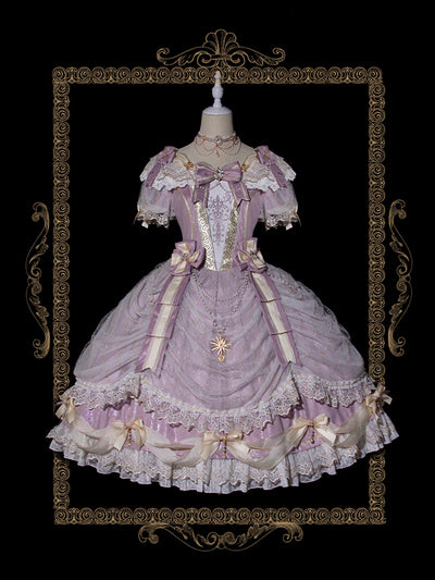 Alice Girl~Girls' Day~Retro Lolita OP Dress Short Sleeve Place Style purple (long gorgeous version) S 