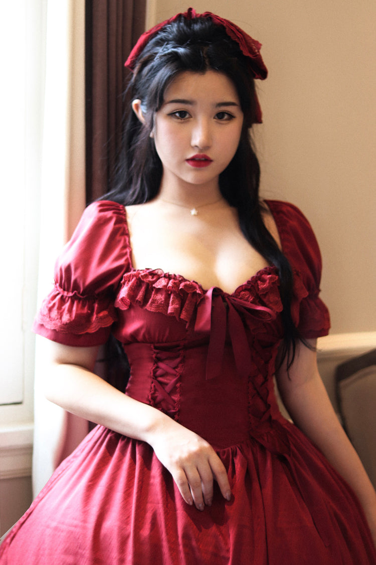 Sweet Wood - CLA Vintage French Lolita OP Dress 2XL Burgundy long dress
