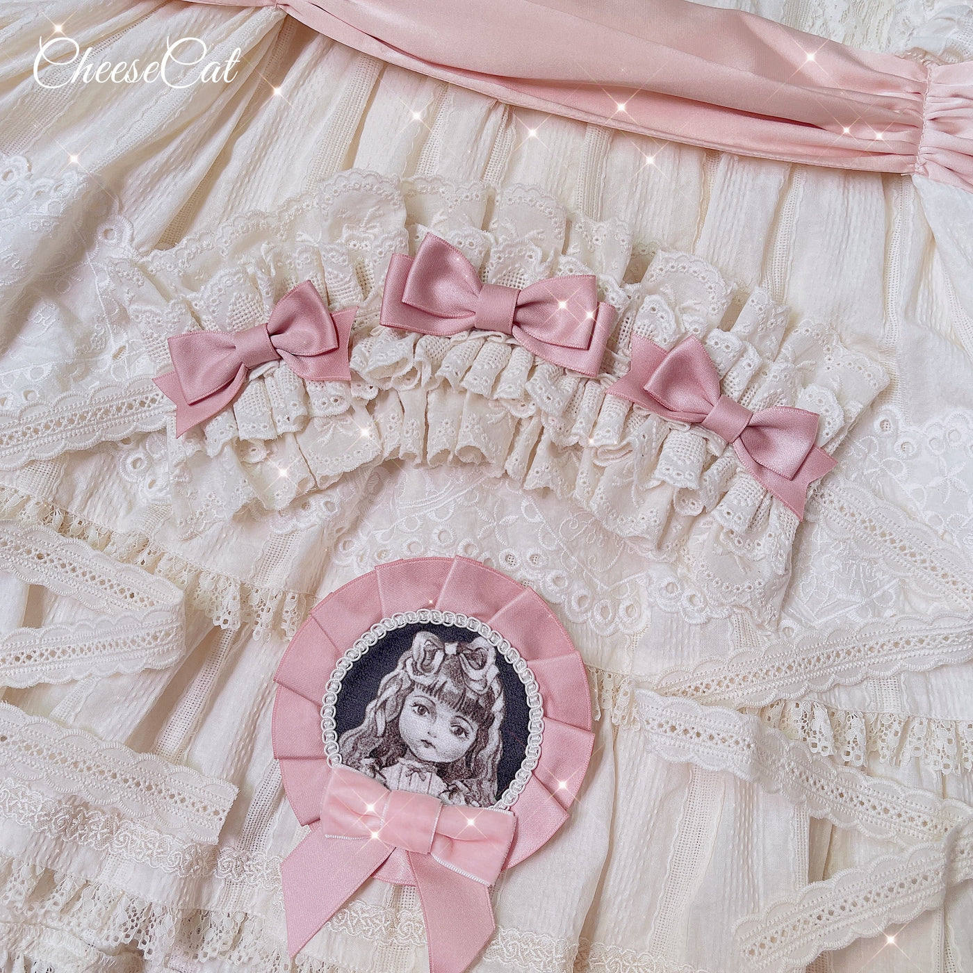 (Buyforme) Cheese Cat~Doll Lullaby Tabby Cat Cotton Lolita Headdress beige+pink cotton hairband  