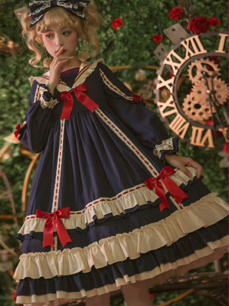 Eieyomi - Miss Betty - Vintage Princess Cotton Lolita OP Dress S dark blue