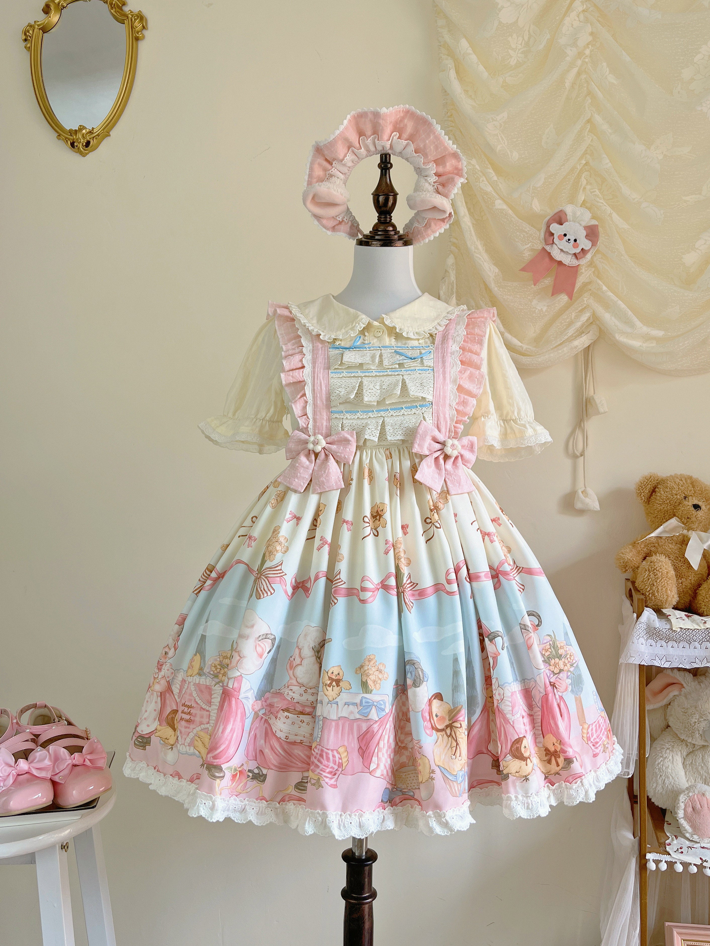 MeowMeow - Sheep Pattern Waltz Princess Lolita JSK Salopette S JSK(with a badge) only