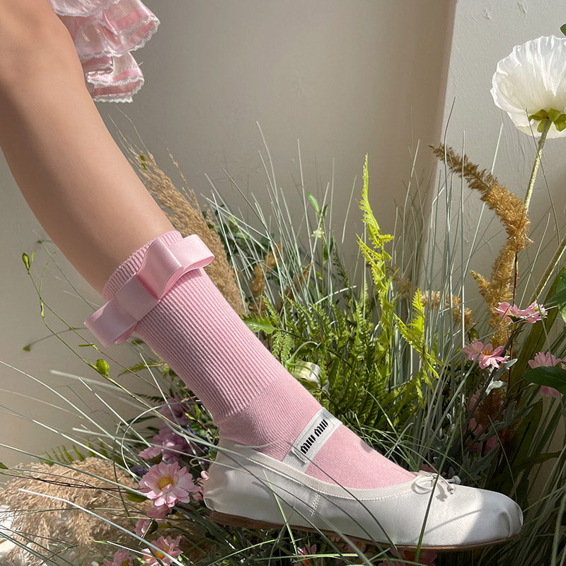 WAGUIR~Balletic Cotton Bow Short Socks pink free size 