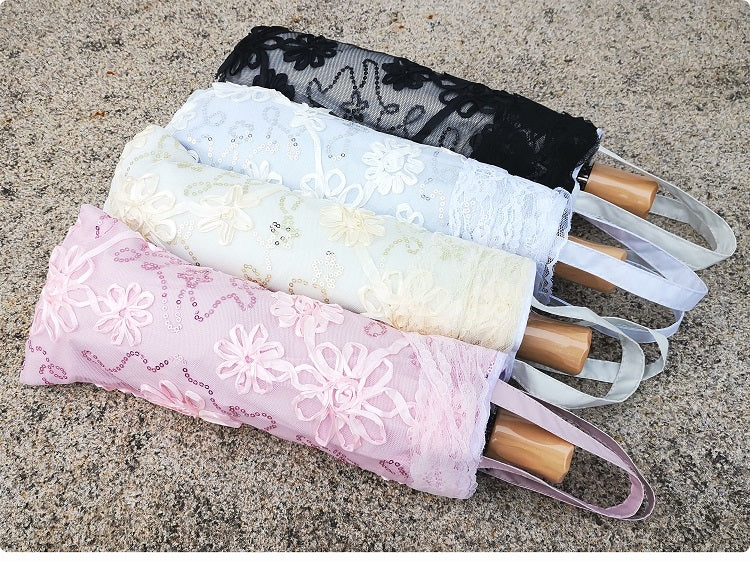 HualiBaLa - Foldable Sunscreen Sequin Princess Lolita Parasol Multicolors