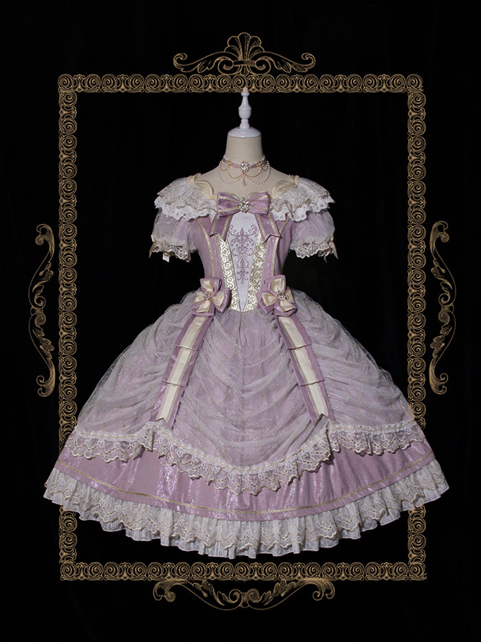 Alice Girl~Girls' Day~Retro Lolita OP Dress Short Sleeve Place Style purple (long fantasy version) S 