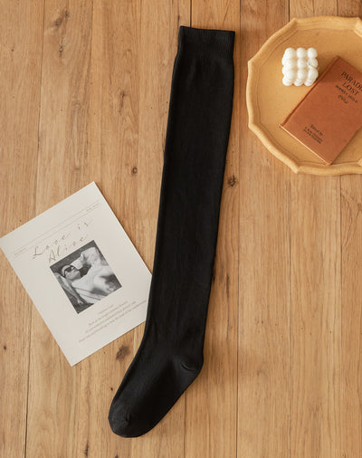 Spring and Autumn Plus Size Lolita Cotton Knee Stockings black silicone anti-skid (70CM) 