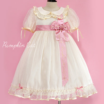 Pumpkin Cat - Candy Boxes Sweet Lolita OP Dress S voile apricot with pink silk ribbon