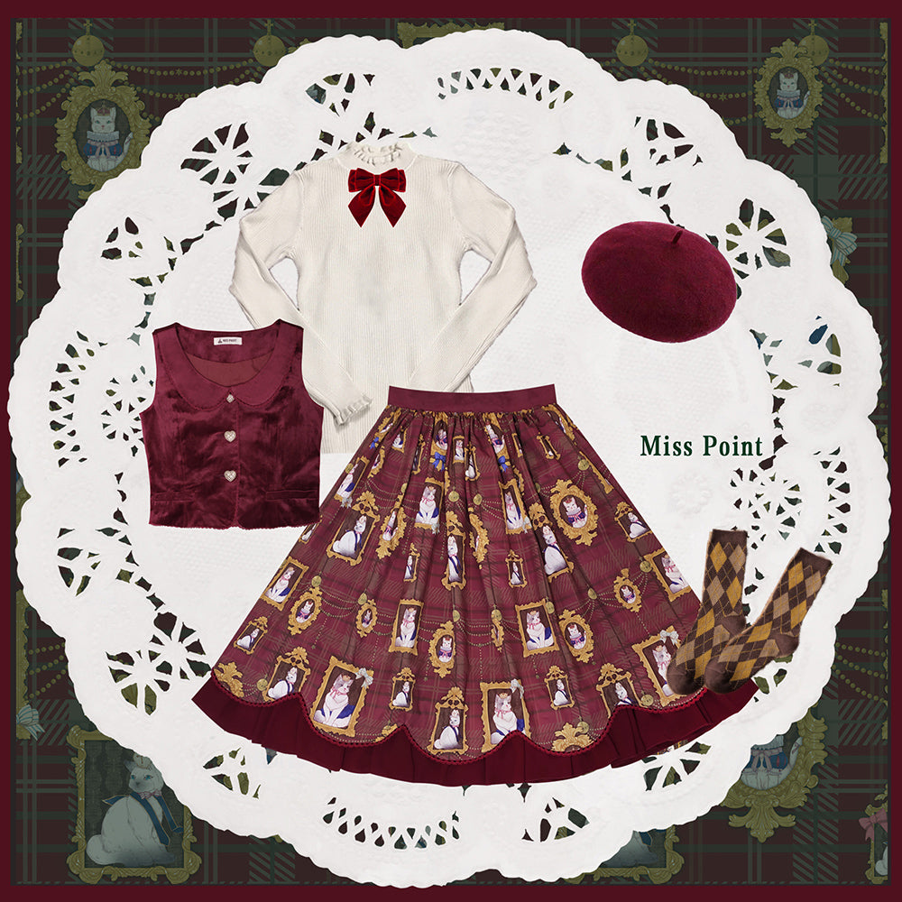 Miss Point - Christmas Preppy Style Velvet Lolita SK Vest Set