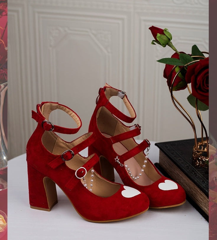 Hexagram~Heart Kissing~Lolita High Heels Lolita Shoes 35 9cm red 