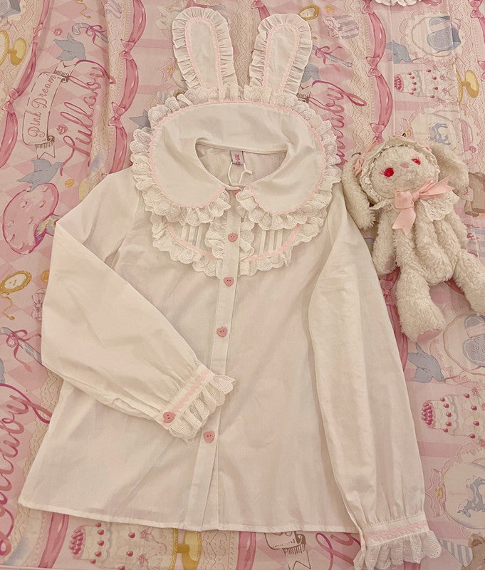 (Buyforme)Sugar Girl~Cute Lolita Cat Printed Sweet JSK Dress S long sleeve rabbit ears blouse (pink) 
