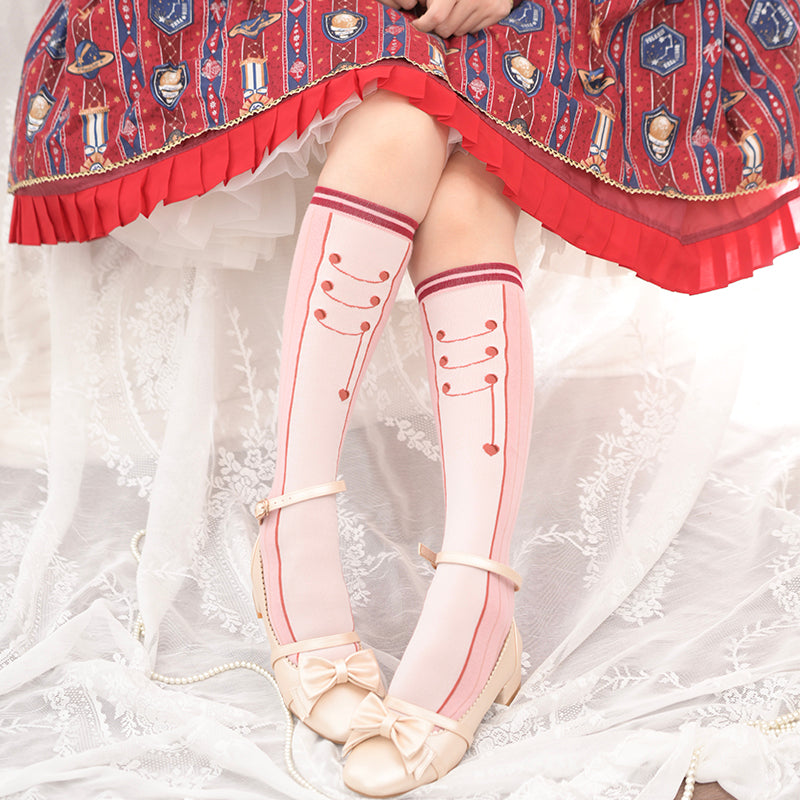 Roji roji - Uniform Middle Tube Cotton Lolita Calf Socks One Size pink&white