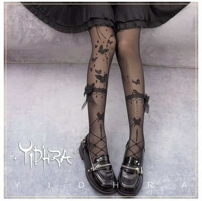 Yidhra~Night Butterfly~Kawaii Lolita Tights free size black tights (gorgeous version) 