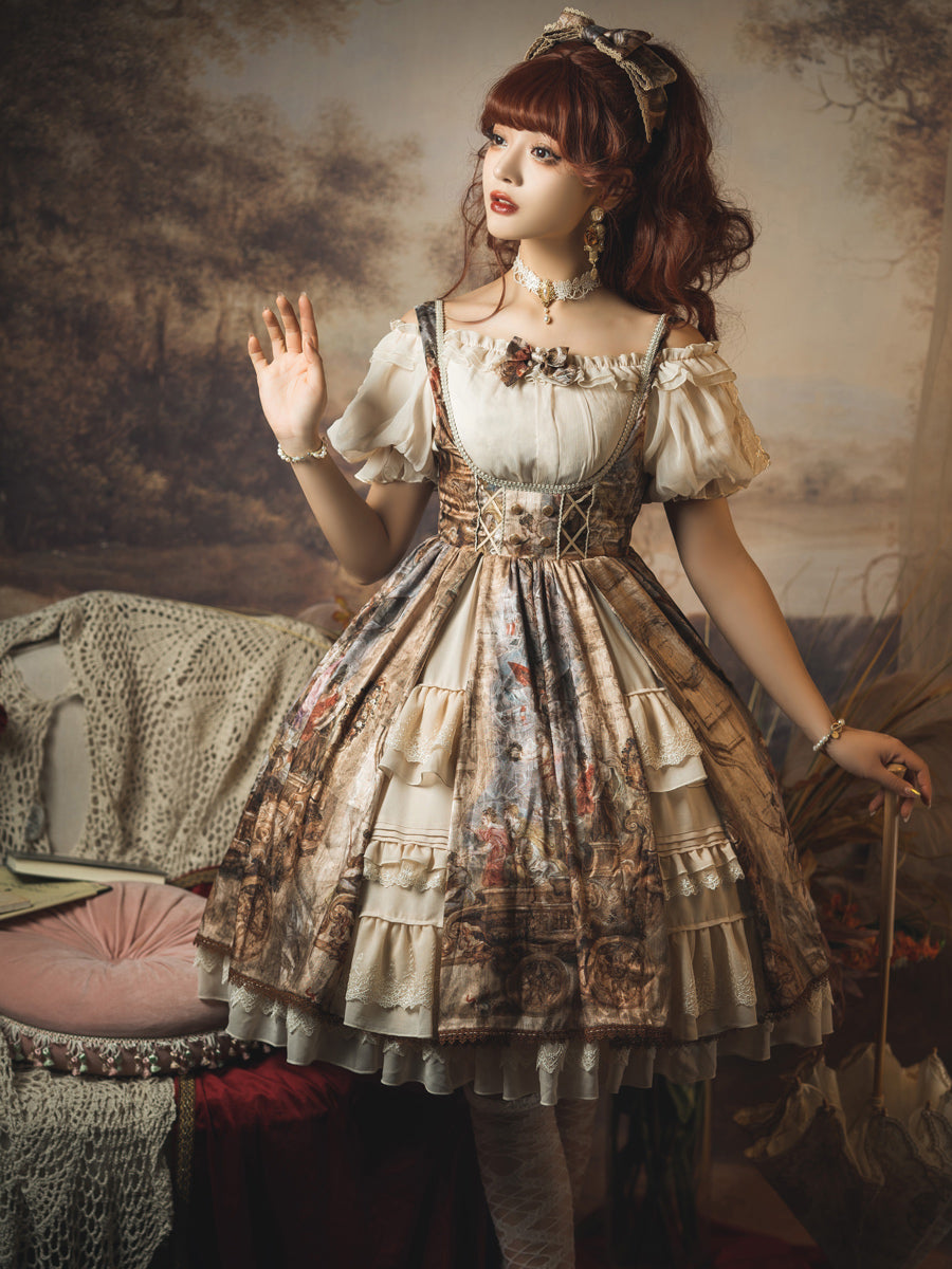 YingLuoFu - Cloria - Classic Oil Paiting Print Lolita JSK