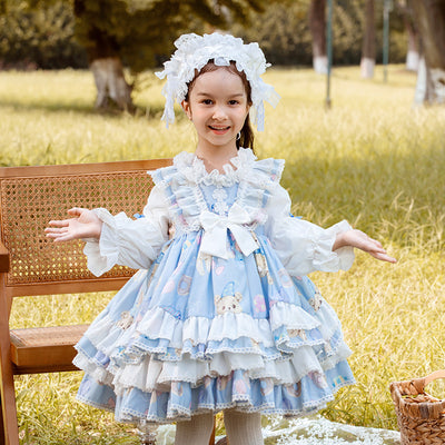 Kawaii Kid Lolita Princess Dress Puffy Skirt 100cm blue 
