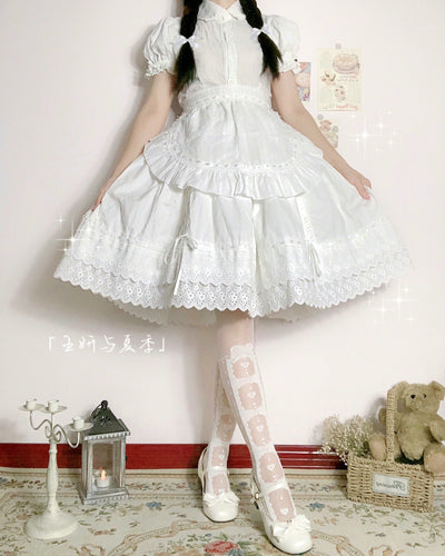 WangYan&Summer~Cotton Embroidery Lolita Petticoat 55cm length white (free size waist 55-105cm)) 