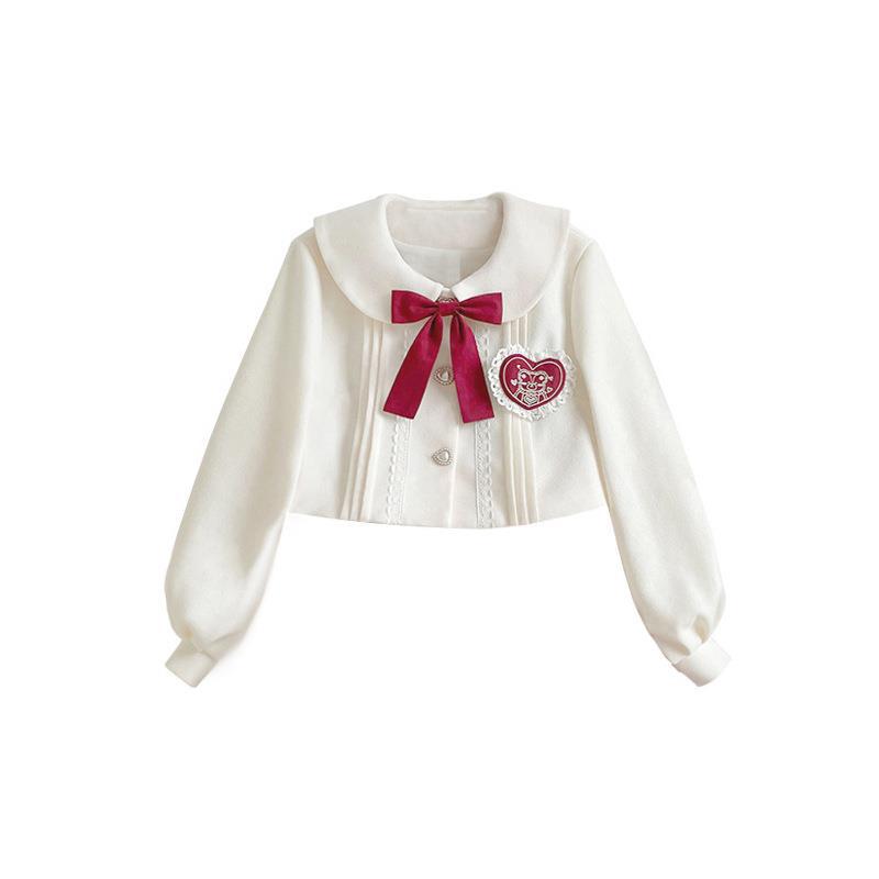 Designer's Gift~Christmas New Year Winter Lolita JSK Coat Set S white coat 