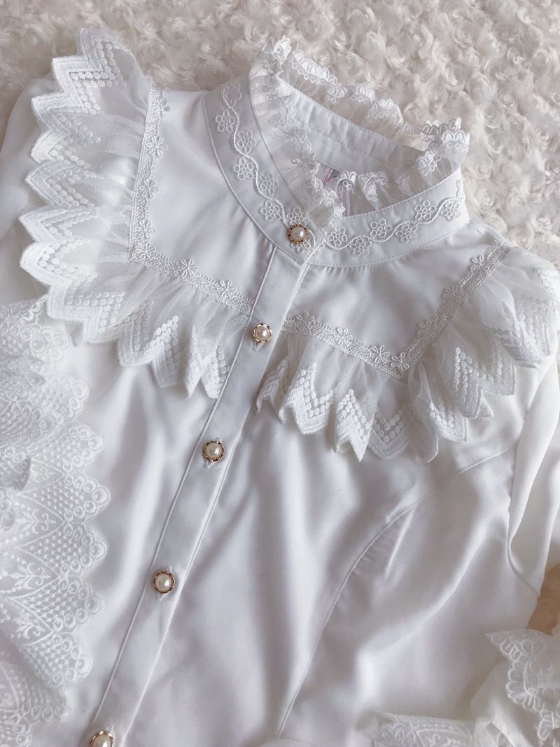 Yilia - Retro Lolita Princess Sleeve Blouse XS white