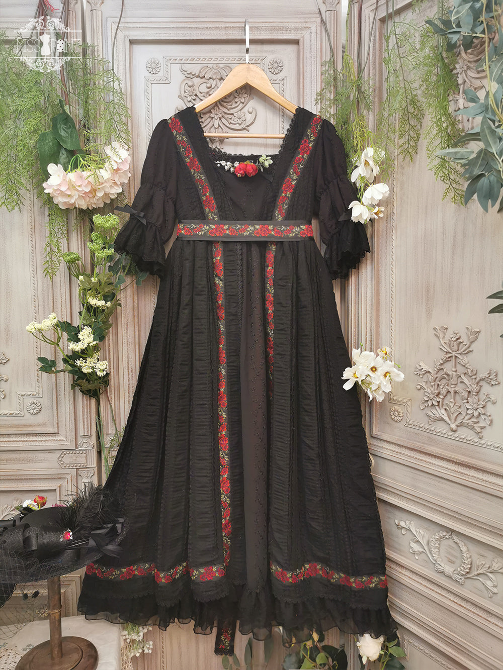 Miss Point~The Sally Gardens~Elegant Lolita Lotus Sleeves OP Dress (2XL L M S XL / black) 8500:91528