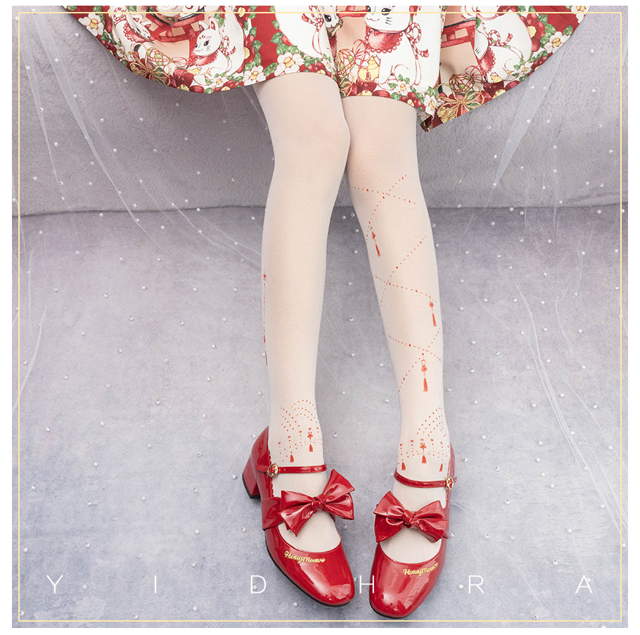 Yidhra~Song and Lights~Lolita Tights Free size white and red 
