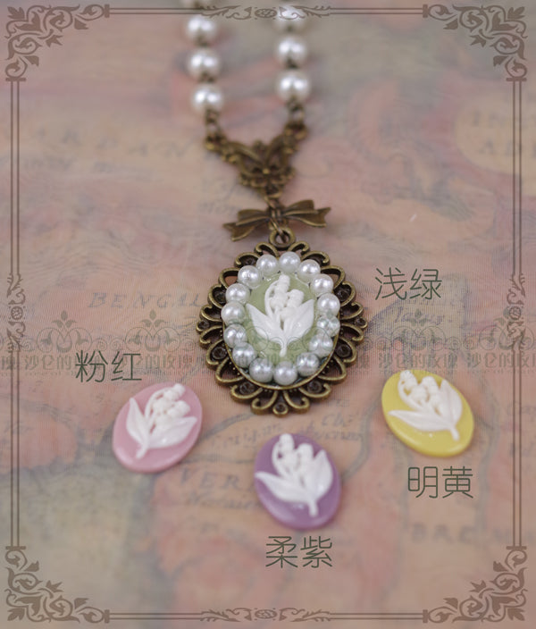 Rose of Sharon - Cameo Lolita Necklace and Ring pink necklace+ring