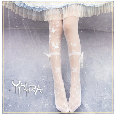 Yidhra~Wedding Night Butterfly~Kawaii Lolita Summer Stockings free size night butterfly-white-gorgeous verison-tights 