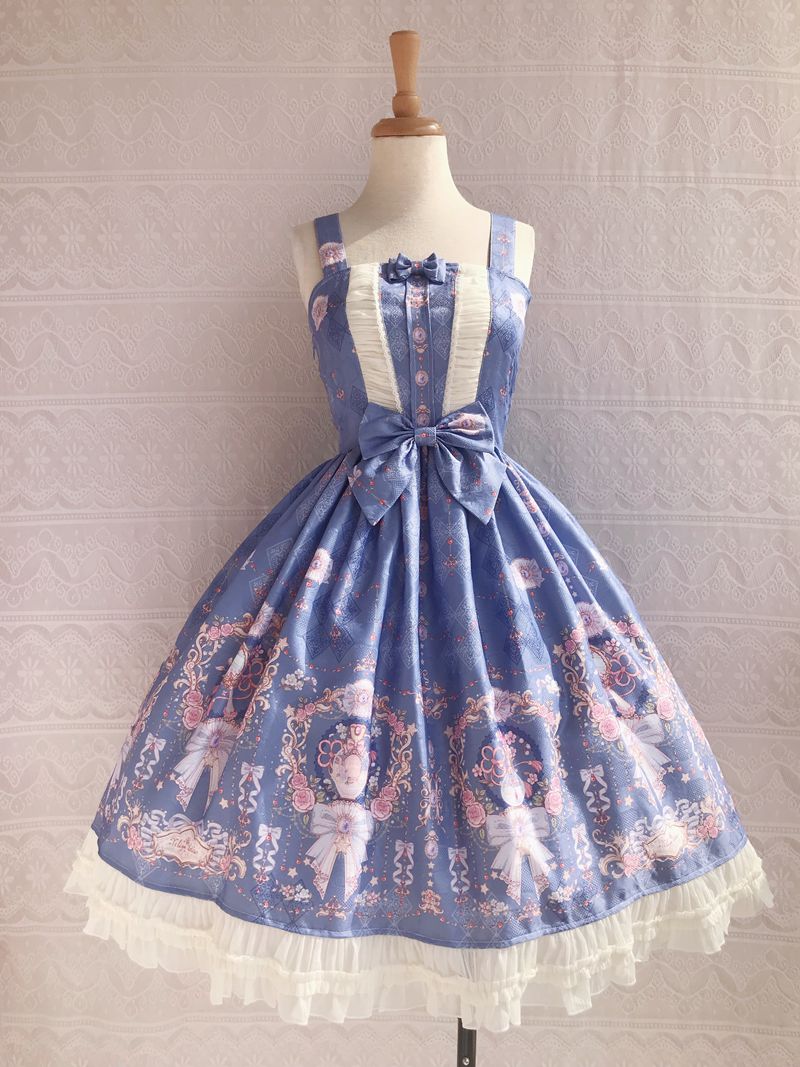 Yilia - Sweet Printing Winter Lolita JSK Dress XS sky blue